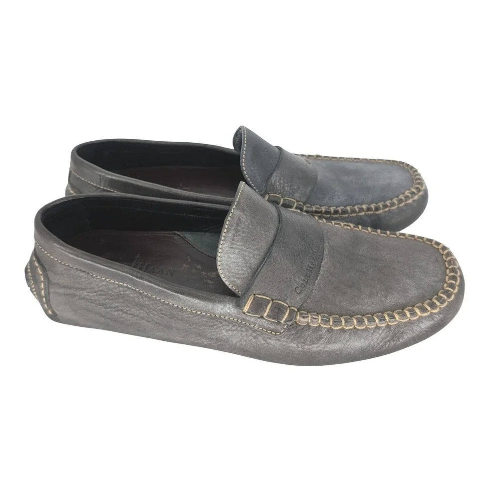 Cole Haan Nike Air Loafers Mens 10.5D Gray Leather Driving Moccasin Classic Prep